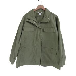 Old Navy Women Sz L Army Green Utility Jacket Zipper Front Casual Layering